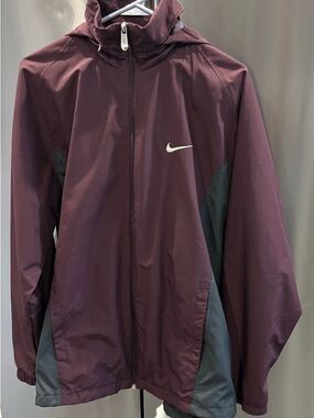 Nike Men's Wine and Dark Gray Hooded Windbreaker Jacket